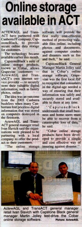 ActewAGL and TransACT sign deal with CapstoneBlack for secure online storage products